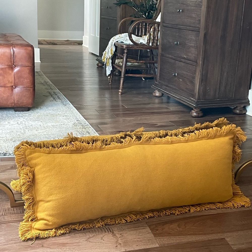 Mustard Fringed Lumbar Pillow